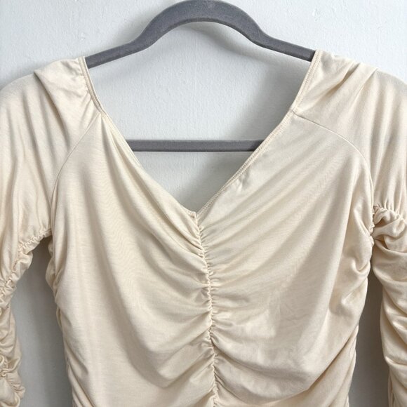 NEW Reformation Leonora Long Sleeve Ruched Knit Top in Cream Women’s Size Medium - Picture 7 of 7